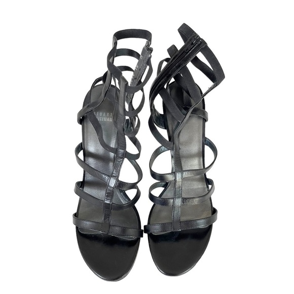 STUART WEITZMAN Women's Sz 10 Black Leather Gladiator Strappy High Heel Sandals - Picture 2 of 12